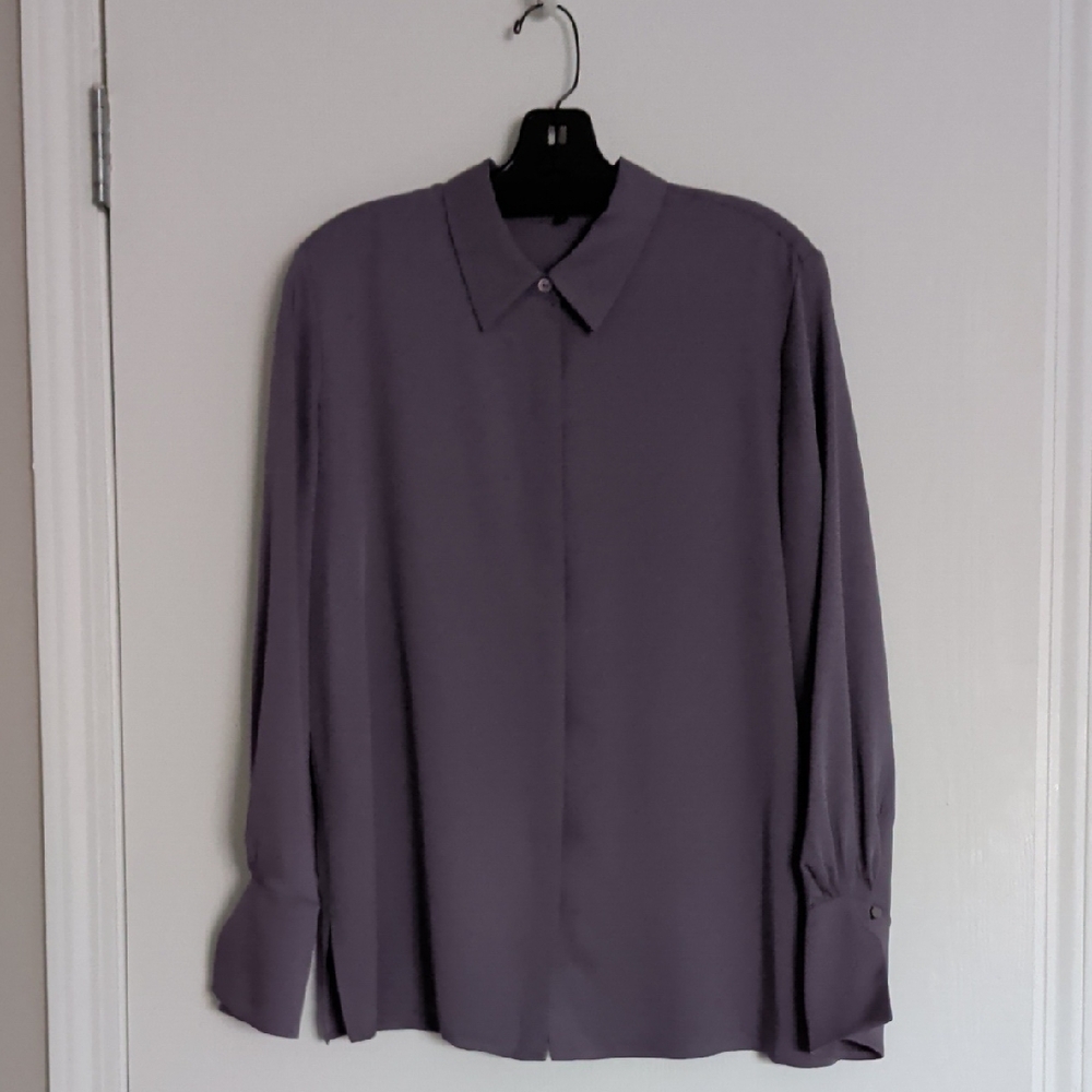 Theory Lavender Button-Front Long Sleeve Blouse